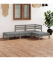 4 Piece Garden Lounge Set Grey Solid Pinewood