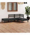 4 Piece Garden Lounge Set Black Solid Pinewood