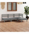 4 Piece Garden Lounge Set Solid Pinewood Grey