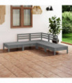 5 Piece Garden Lounge Set Solid Pinewood Grey