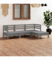 4 Piece Garden Lounge Set Solid Pinewood Grey