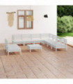 10 Piece Garden Lounge Set Solid Pinewood White