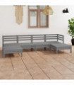 6 Piece Garden Lounge Set Grey Solid Pinewood