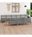 11 Piece Garden Lounge Set Grey Solid Pinewood