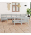 9 Piece Garden Lounge Set White Solid Pinewood