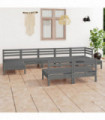 9 Piece Garden Lounge Set Grey Solid Pinewood