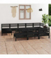 11 Piece Garden Lounge Set Black Solid Pinewood