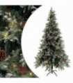 Christmas Tree with LEDs&Pine Cones Green&White 225 cm PVC&PE