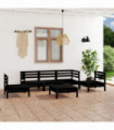 6 Piece Garden Lounge Set Black Solid Pinewood