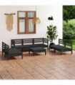 8 Piece Garden Lounge Set Black Solid Pinewood