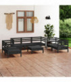 8 Piece Garden Lounge Set Black Solid Pinewood