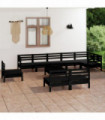 10 Piece Garden Lounge Set Solid Pinewood Black