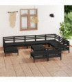 11 Piece Garden Lounge Set Solid Pinewood Black