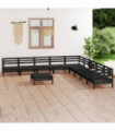 10 Piece Garden Lounge Set Solid Pinewood Black