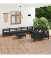 10 Piece Garden Lounge Set Black Solid Pinewood