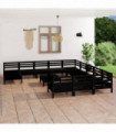 13 Piece Garden Lounge Set Black Solid Pinewood