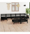 9 Piece Garden Lounge Set Black Solid Pinewood