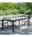 Garden Table Black 190x90x75 cm Tempered Glass and Poly Rattan