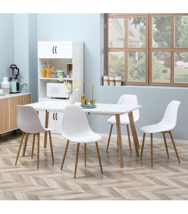 Dining Chairs Set of 4 w/ Curved Back, Metal Legs for Living Room White