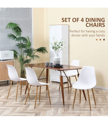 Dining Chairs Set of 4 w/ Curved Back, Metal Legs for Living Room White