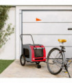 vidaXL Pet Bike Trailer Red and Grey Oxford Fabric and Iron