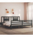 vidaXL Bed Frame with Headboard Grey 200x200 cm Solid Wood