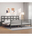 vidaXL Bed Frame with Headboard Grey 200x200 cm Solid Wood