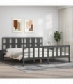 vidaXL Bed Frame with Headboard Grey 200x200 cm Solid Wood