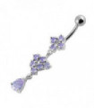  Fancy Silver Dangling Belly Ring With SS Curved Bar