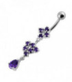  Fancy Silver Dangling Belly Ring With SS Curved Bar