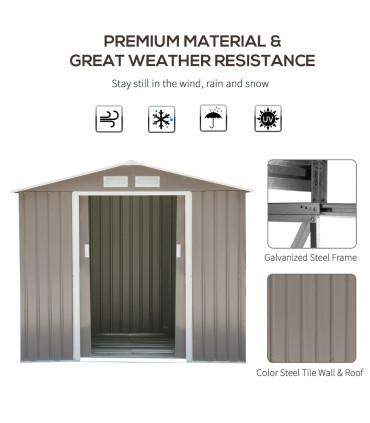 Garden Shed Storage Unit w/Locking Door Floor Foundation Vent Grey