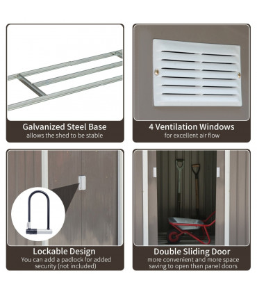 Garden Shed Storage Unit w/Locking Door Floor Foundation Vent Grey