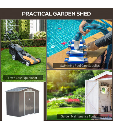 Garden Shed Storage Unit w/Locking Door Floor Foundation Vent Grey