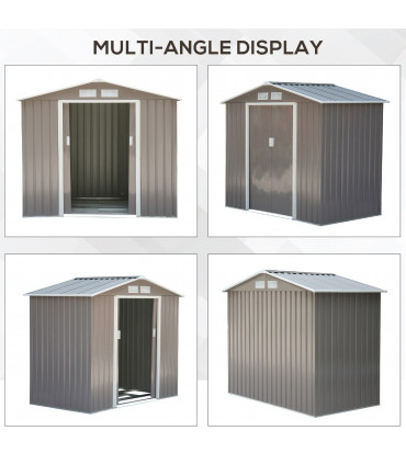 Garden Shed Storage Unit w/Locking Door Floor Foundation Vent Grey