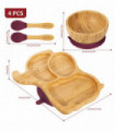 Bamboo Elephant Plate Bowl & Spoon Set Suction Stay-Put Design (Red)