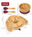Bamboo Dog Plate Bowl & Spoon Set Suction Bowl Stay-Put Design - RED
