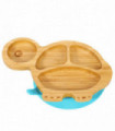 Bamboo Turtle Plate Bowl & Spoon Set Suction Bowl Stay-Put Design - BLUE