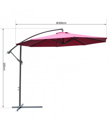 3m Banana Hanging Umbrella Garden Parasol-Red