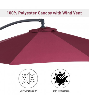 3m Banana Hanging Umbrella Garden Parasol-Red