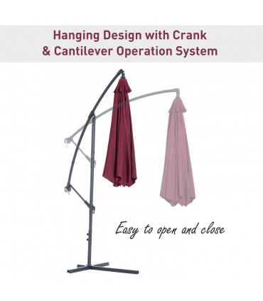 3m Banana Hanging Umbrella Garden Parasol-Red