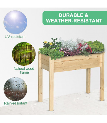 Fir Wood Raised Rectangular Plant Stand Oak Tone