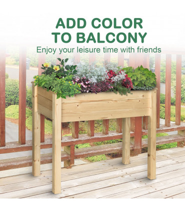 Fir Wood Raised Rectangular Plant Stand Oak Tone