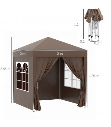 Pop Up Gazebo Canopy, size (2 x 2m)- Coffee