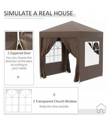 Pop Up Gazebo Canopy, size (2 x 2m)- Coffee