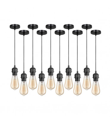 10 Pack Industrial Black Pendant Light Fitting, Lampshade Addable E27 Lamp Holder Light