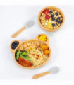 Bamboo Panda Plate Bowl & Spoon Set Suction Stay-Put Design (Grey)