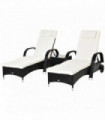 3 PCS Rattan Lounger Recliner Bed Garden Furniture Set w/ Side Table