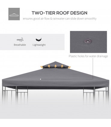 3 x 3(m) Gazebo Canopy Roof Top Replacement Cover Deep Grey (TOP ONLY)