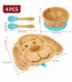 Bamboo Dog Plate Bowl & Spoon Set Suction Bowl Stay-Put Design - BLUE