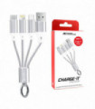 AA CHARGE-iT Premium 3in1 (0.1M) USB Cable - 8 Pin/USB-C/MicroUSB - silver